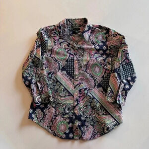 LAUREN- Ralph Lauren- Button up- Paisley- Blouse- Navy- Pink- Green- Women’s M